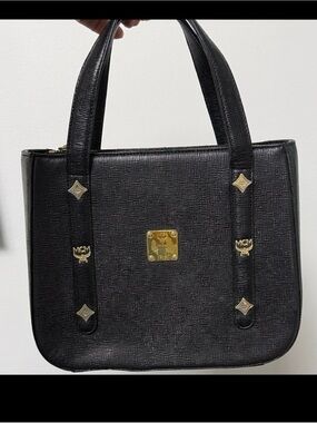 MCM Small Boston Black and Gold Structured Hand Bag